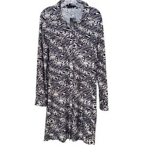 BCBG Shirt Dress Sz XL Black Snake Print Pockets Long Sleeve Business Office New